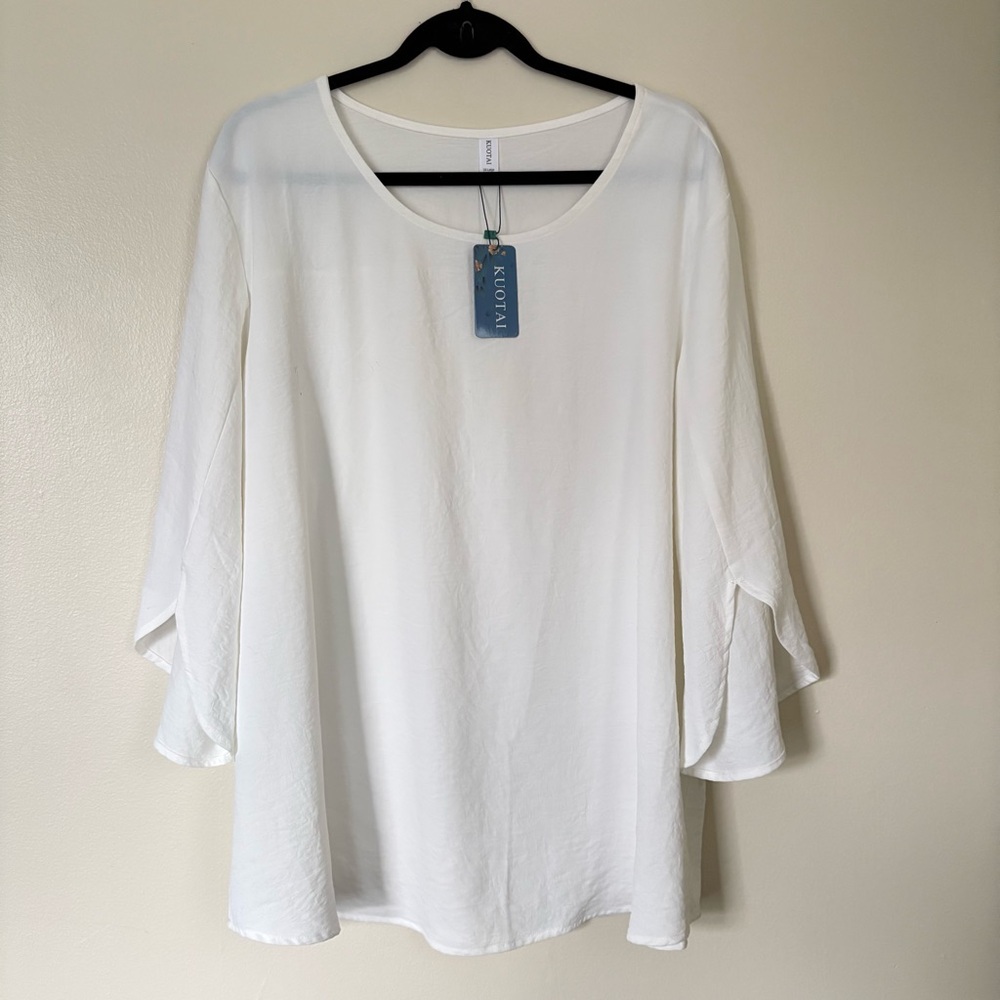 Kuotai White Sheer Flowy Blouse Size 3X NWT